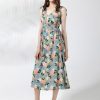 Women Frye | Drawstring Waist V-Neck Dress Last Dance Floral Rpt Teal Combo