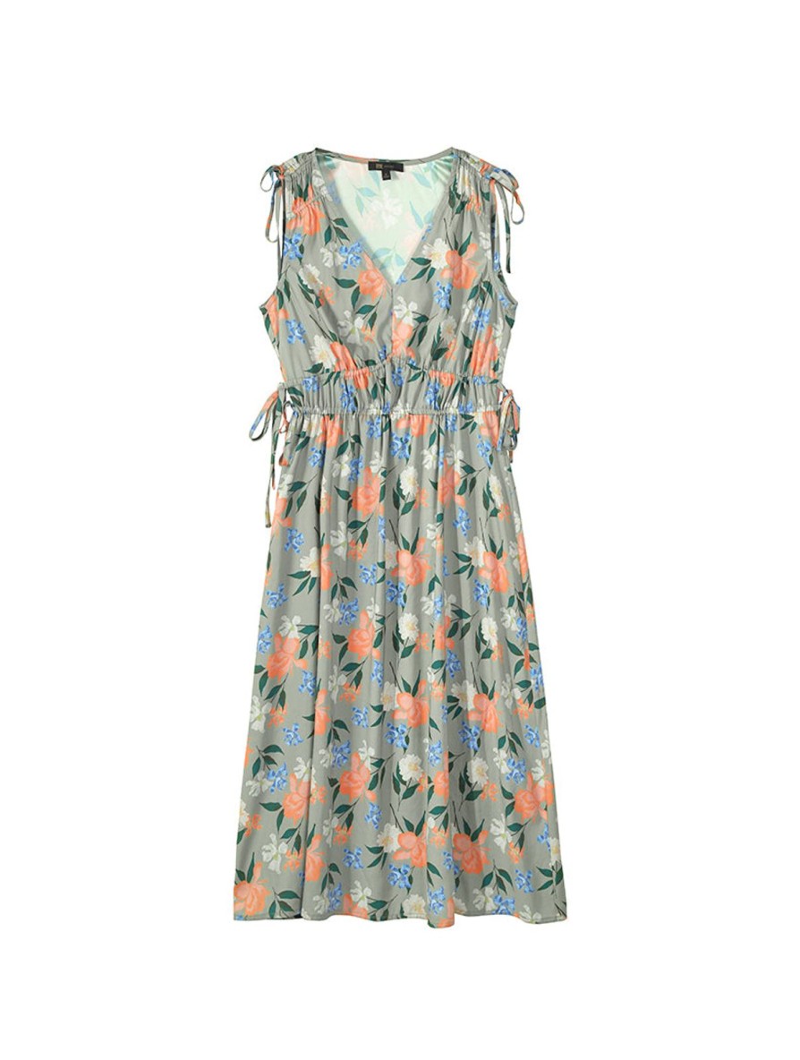 Women Frye | Drawstring Waist V-Neck Dress Last Dance Floral Rpt Teal Combo