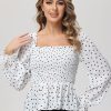 Women 89th + Madison | Heart Print Smocked Peplum Blouse Fluttering Love Black