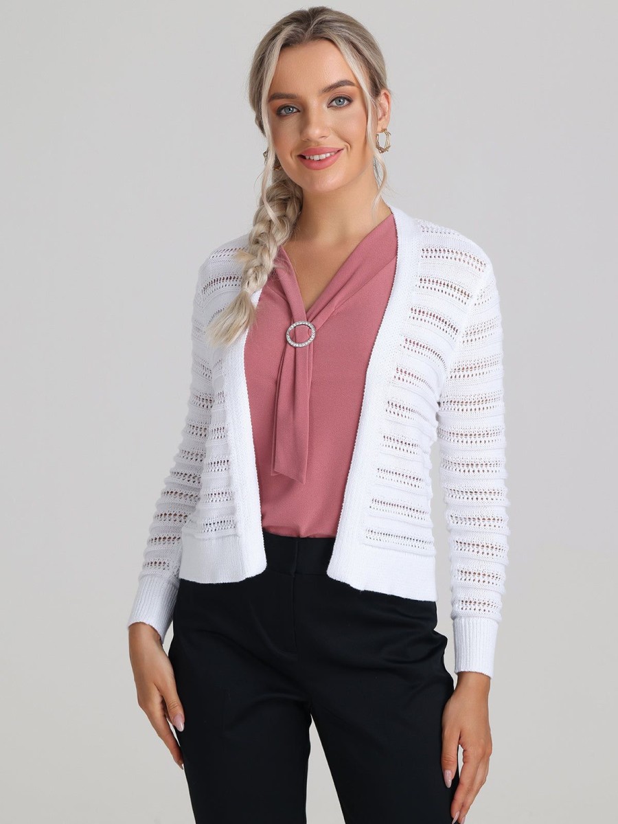 Women 89th + Madison | Pointelle Open Front Cardigan Bleached White