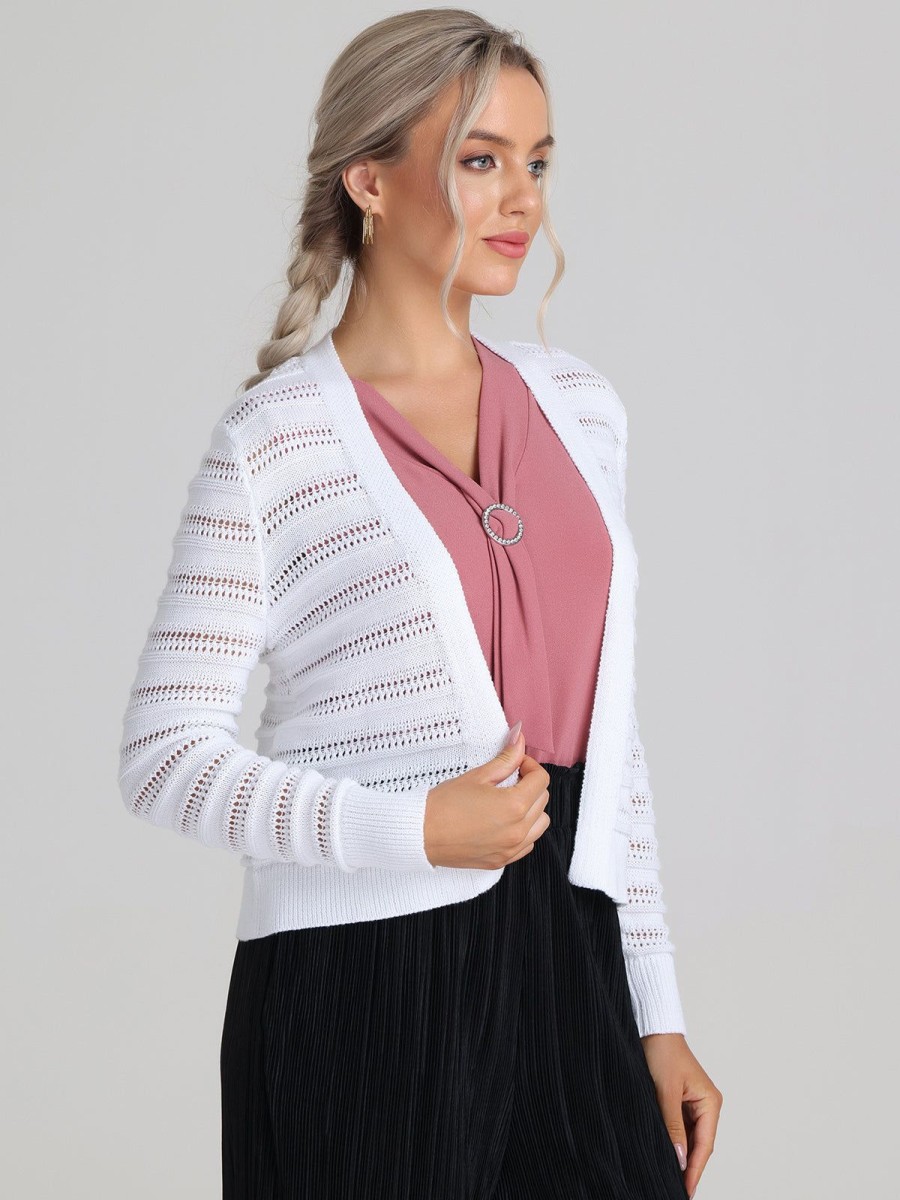 Women 89th + Madison | Pointelle Open Front Cardigan Bleached White