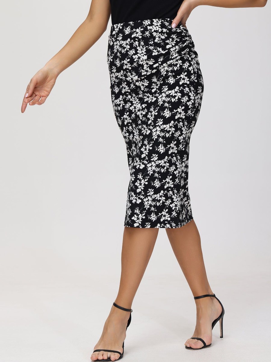 Women 89th + Madison | Disty Floral Ruched Maxi Skirt Black Combo