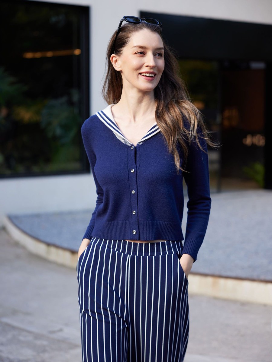 Women 89th + Madison | Sailor Collar Cardigan Medieval Blue Combo