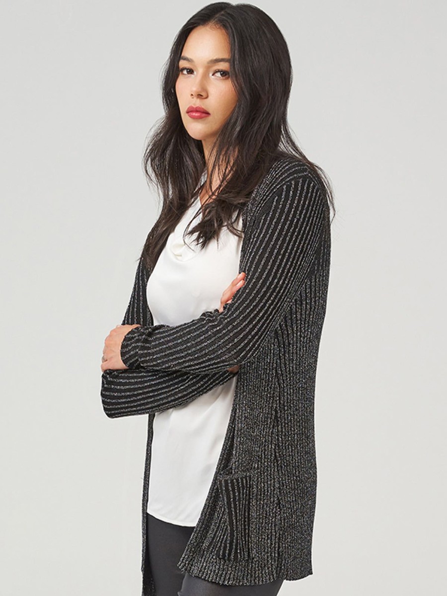 Women 89th + Madison | Lurex Rib Open Cardigan Black Combo