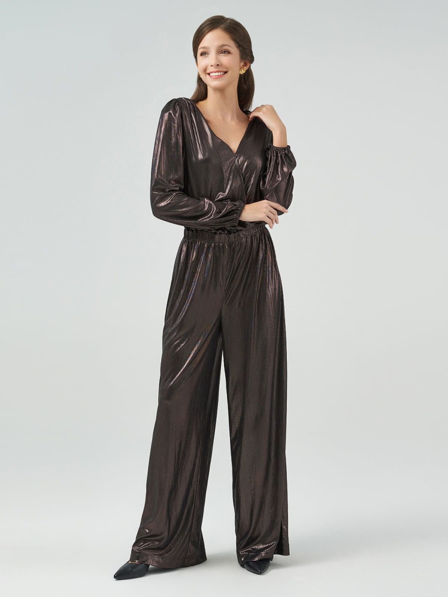 Women 89th + Madison | Metallic Wide Leg Jumpsuit Black Beauty