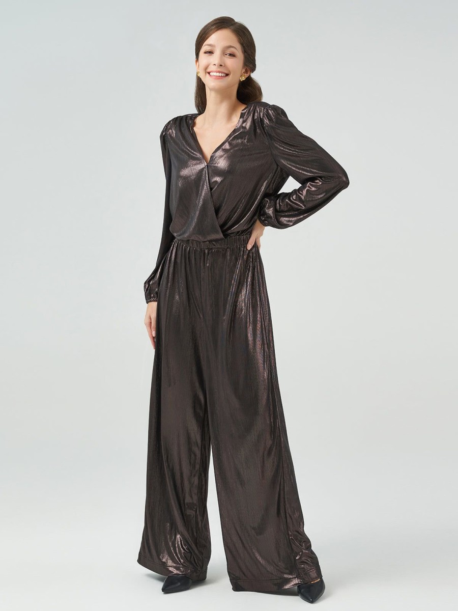 Women 89th + Madison | Metallic Wide Leg Jumpsuit Black Beauty