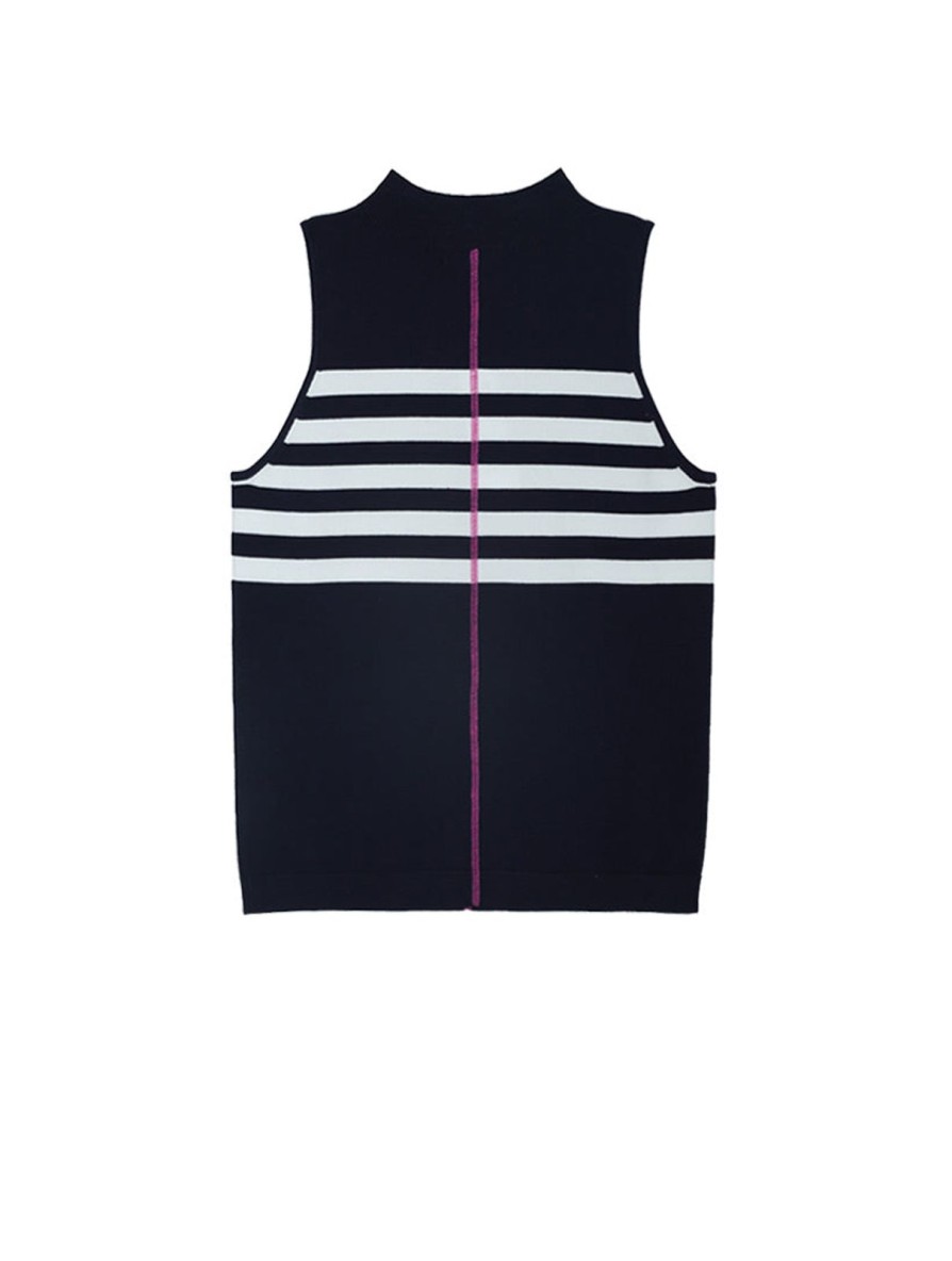 Women 525 America | Exposed Cover Stitch Stripe Tank Dark Blue Multi