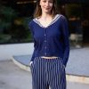 Women 89th + Madison | Sailor Collar Cardigan Medieval Blue Combo