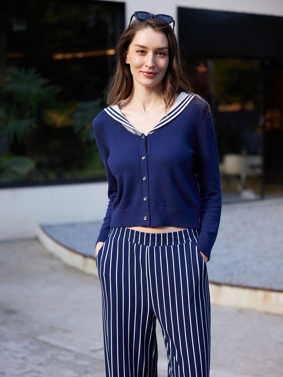 Women 89th + Madison | Sailor Collar Cardigan Medieval Blue Combo