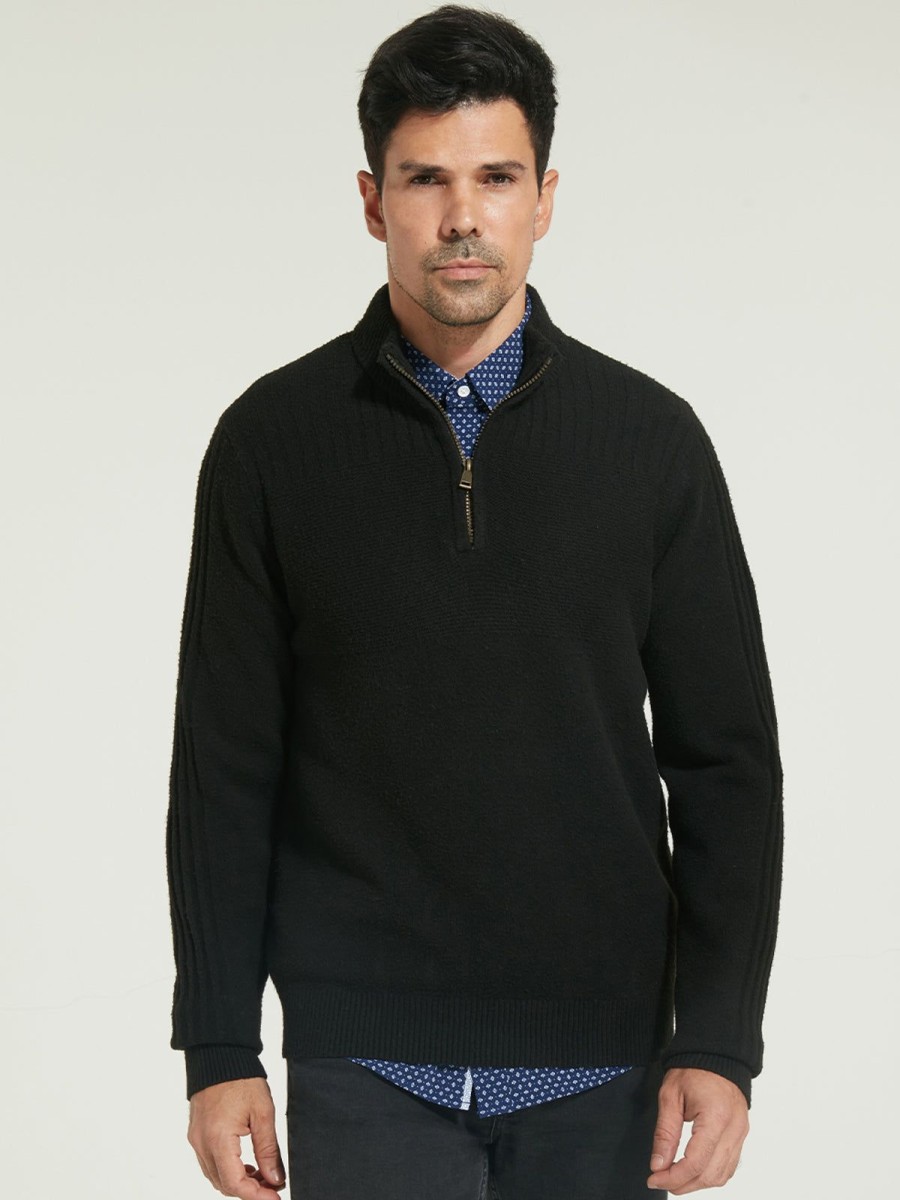 Men 89th + Madison | Ribbed Quarter Zip Sweater Black