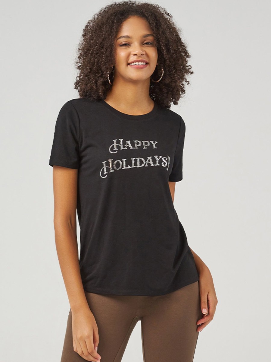 Women 89th + Madison | Happy Holidays Graphic Tee Black Beauty