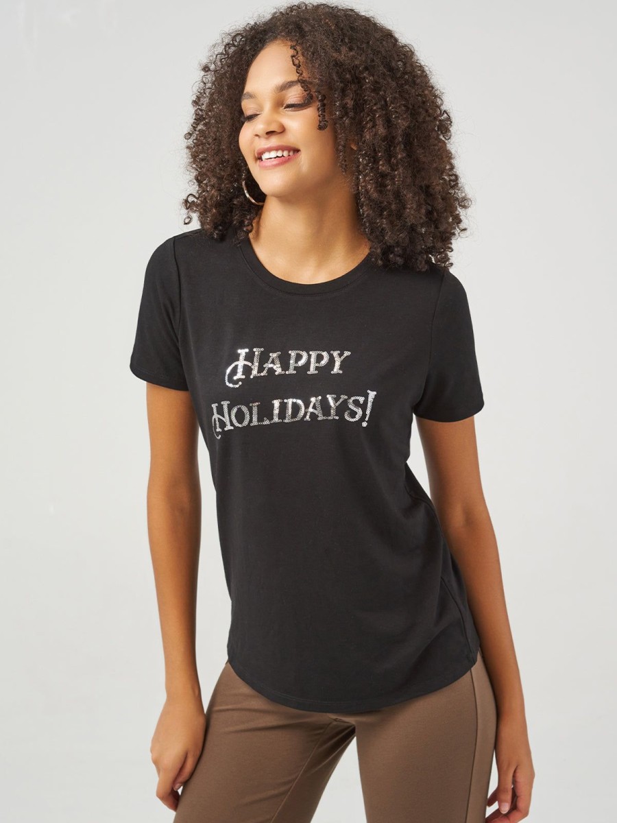 Women 89th + Madison | Happy Holidays Graphic Tee Black Beauty