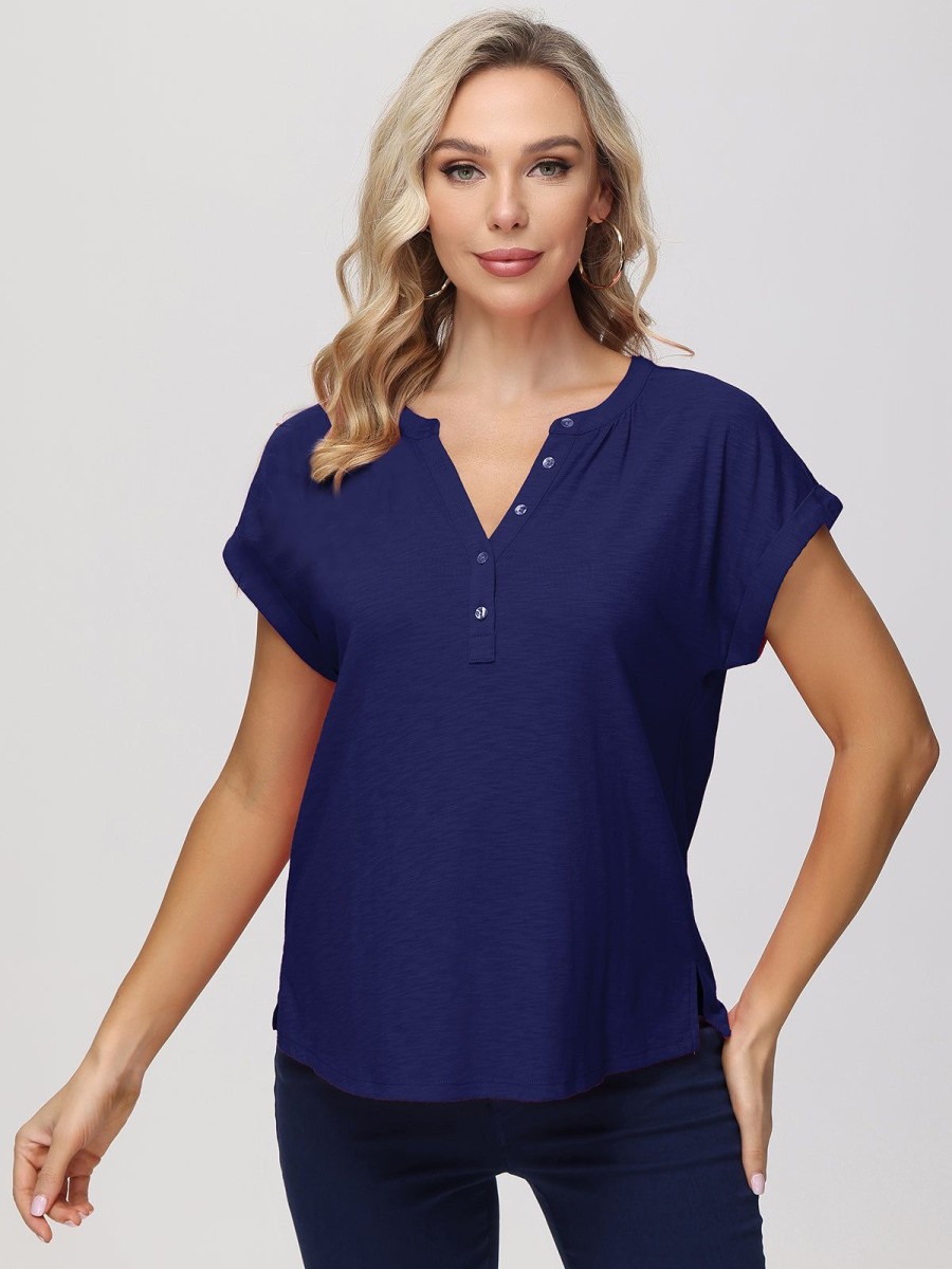 Women 89th + Madison | Y Neckline With Buttons Top