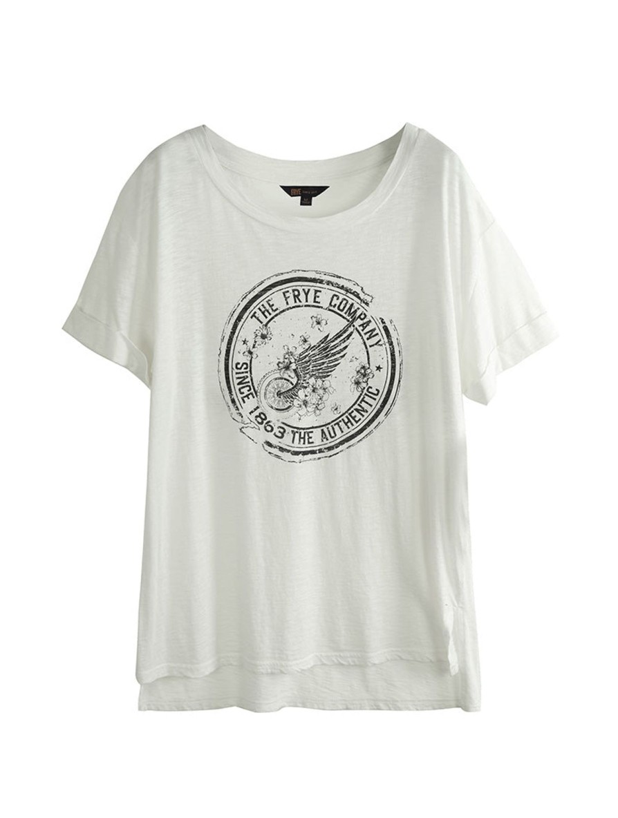 Women Frye | Roadtrip Stamp Rolled Cuff Tee Bleached White