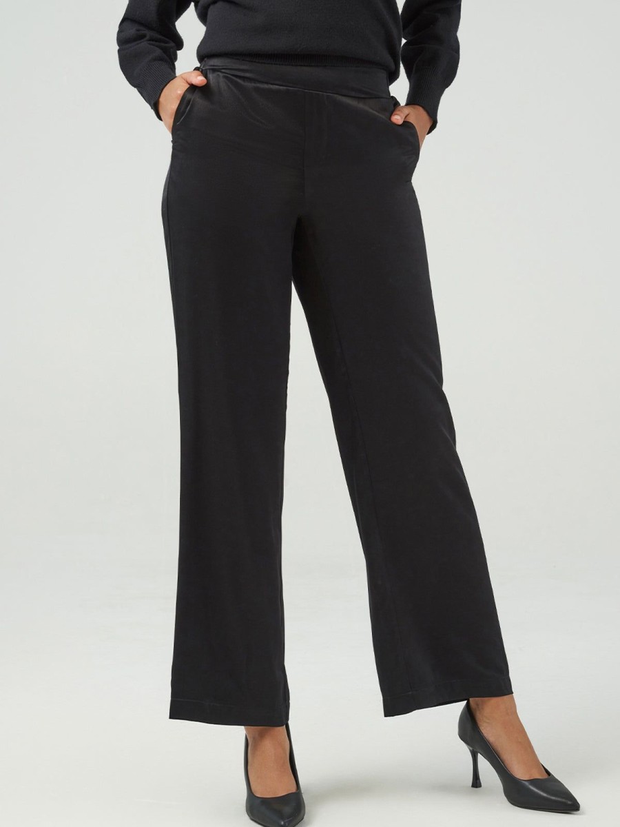 Women Adyson Parker | Mid-Rise Wide Leg Satin Pants Black