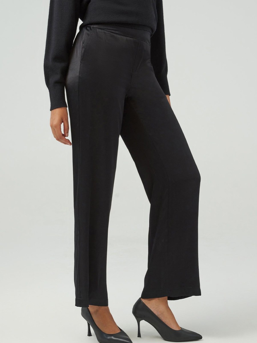 Women Adyson Parker | Mid-Rise Wide Leg Satin Pants Black