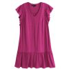 Women Frye | V-Neck Ruffle Sleeves Dress