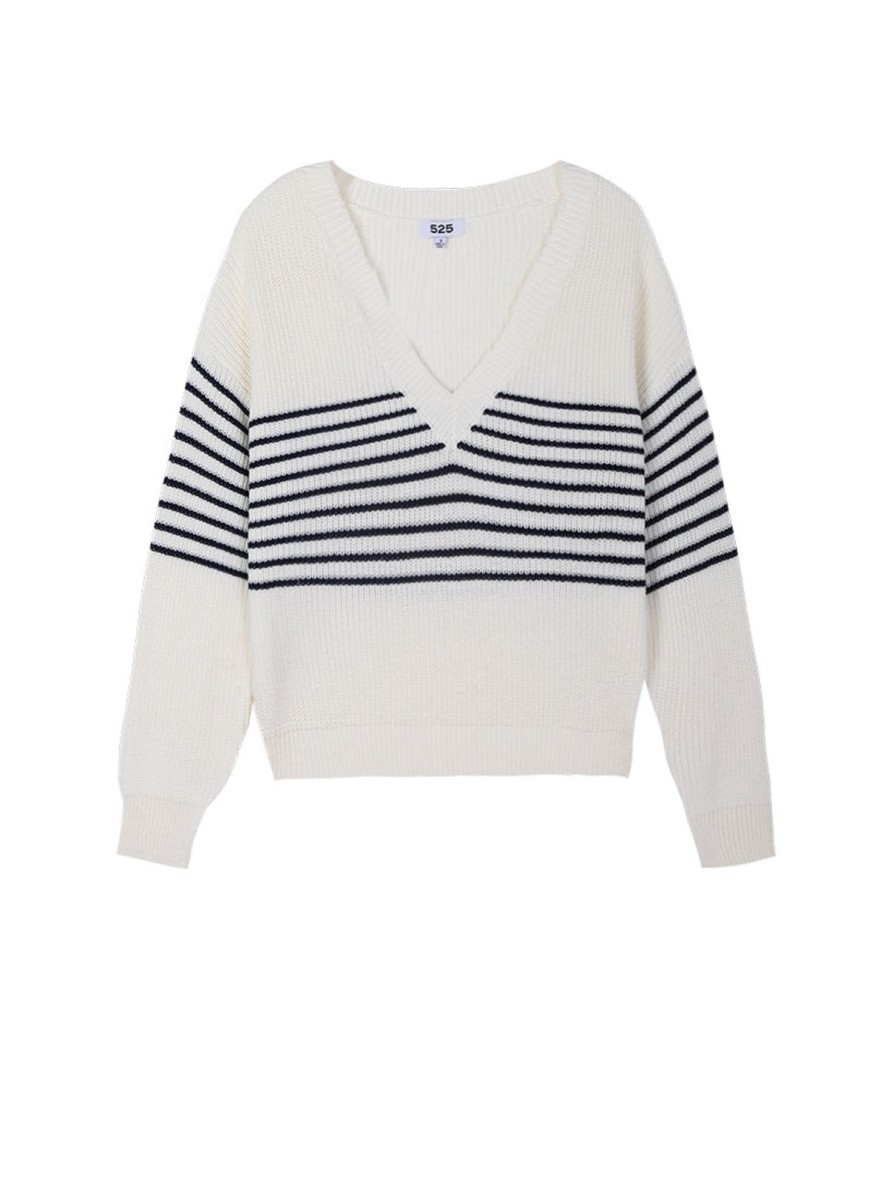 Women 525 America | The Lea: Stripe Distressed V-Neck Pullover