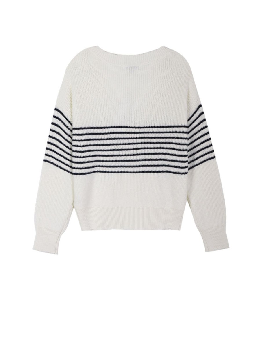 Women 525 America | The Lea: Stripe Distressed V-Neck Pullover