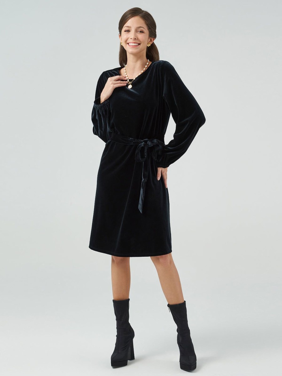 Women Adyson Parker | Tie Front Velour Dress Black