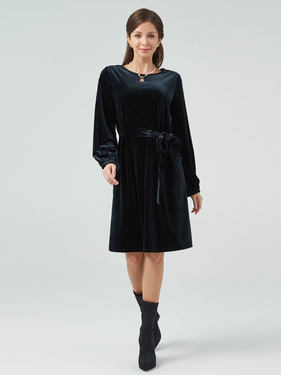 Women Adyson Parker | Tie Front Velour Dress Black