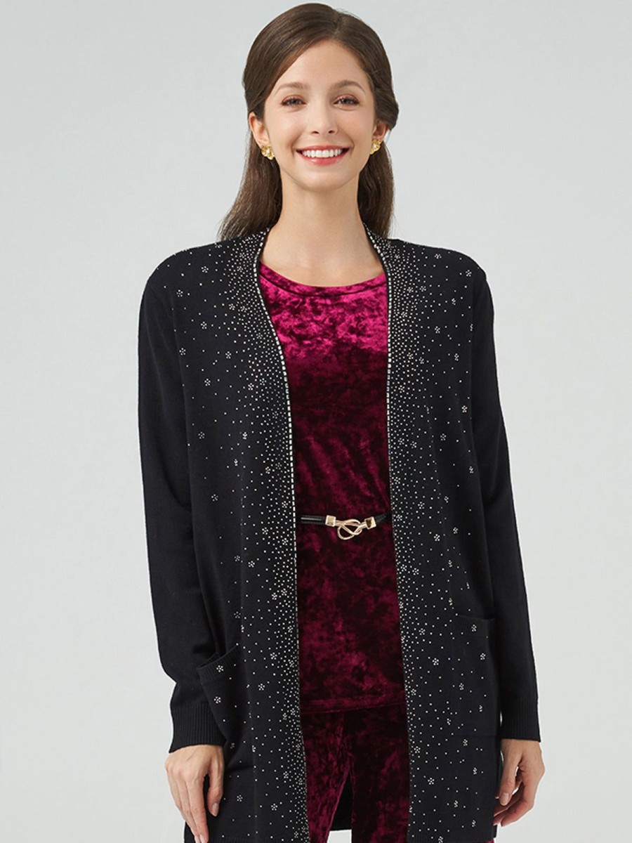 Women 89th + Madison | Snowflake Hotfix Open Cardigan Black Beauty