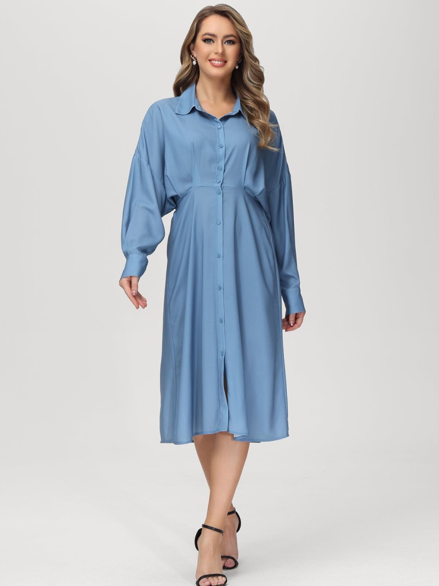 Women 89th + Madison | Button Front Batwing Sleeve Dress Glacier Lake