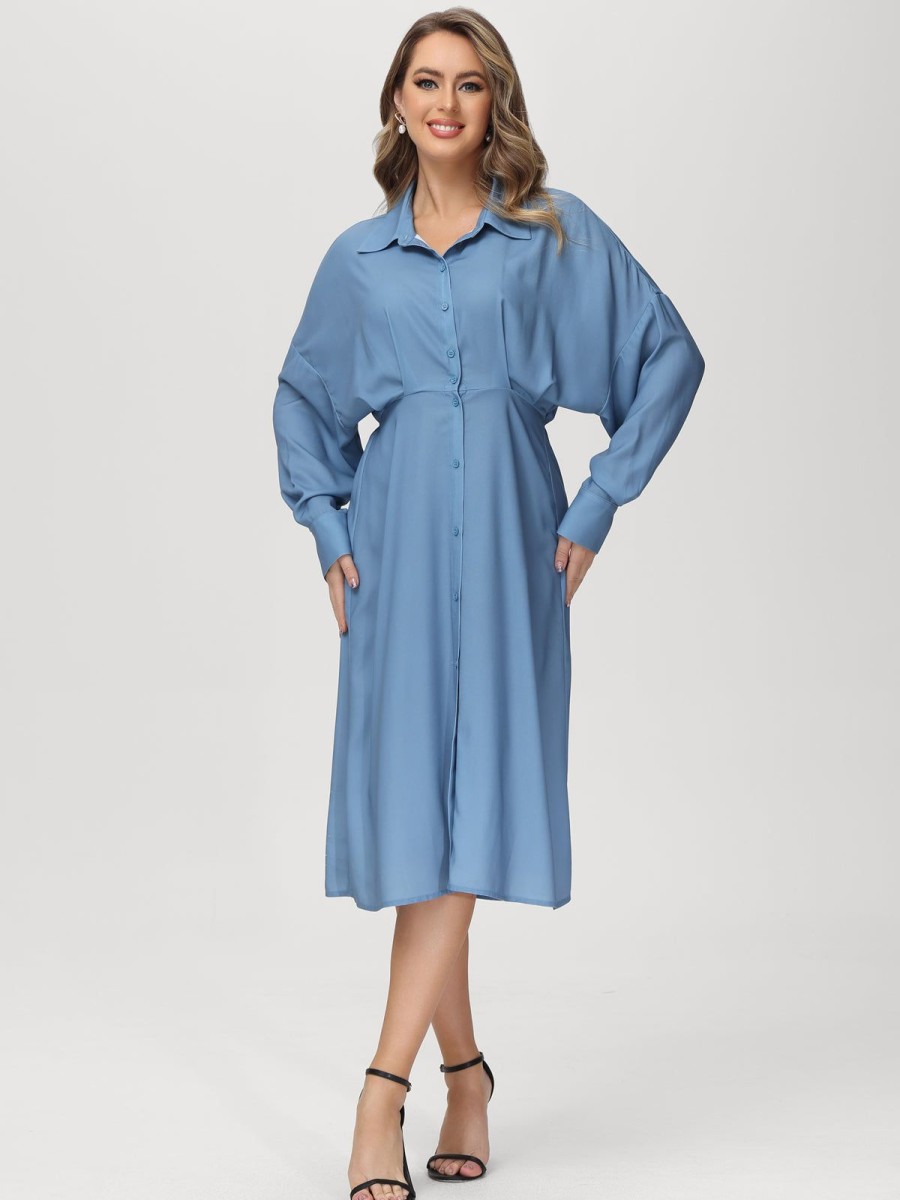 Women 89th + Madison | Button Front Batwing Sleeve Dress Glacier Lake