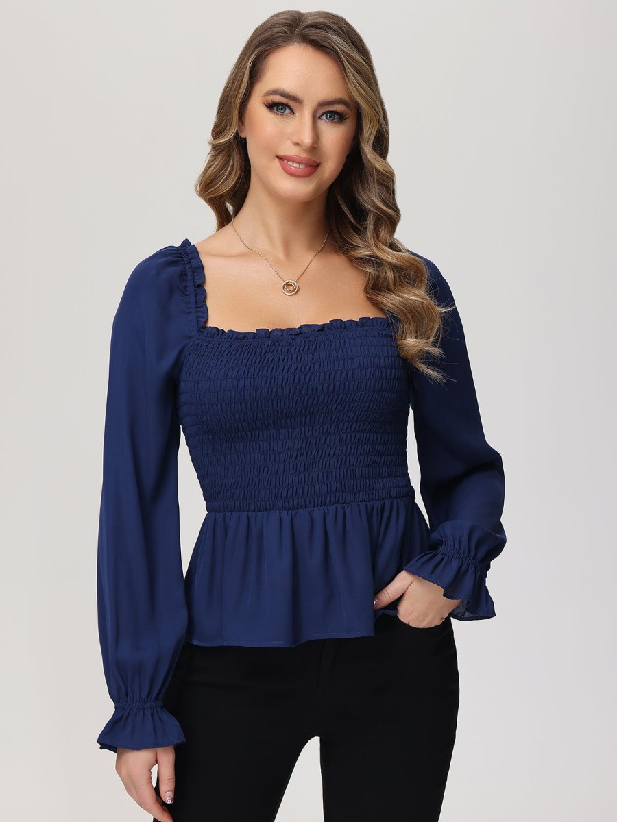 Women 89th + Madison | Smocked Peplum Blouse Medieval Blue