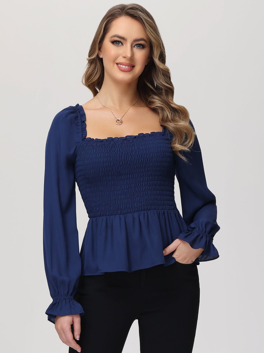 Women 89th + Madison | Smocked Peplum Blouse Medieval Blue