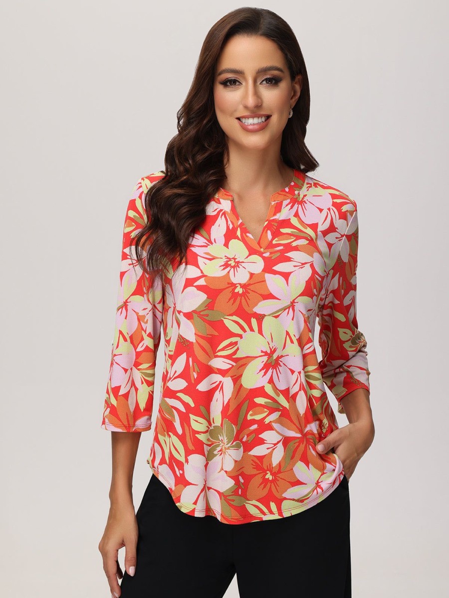 Women 89th + Madison | Floral Notch Neck Blouse