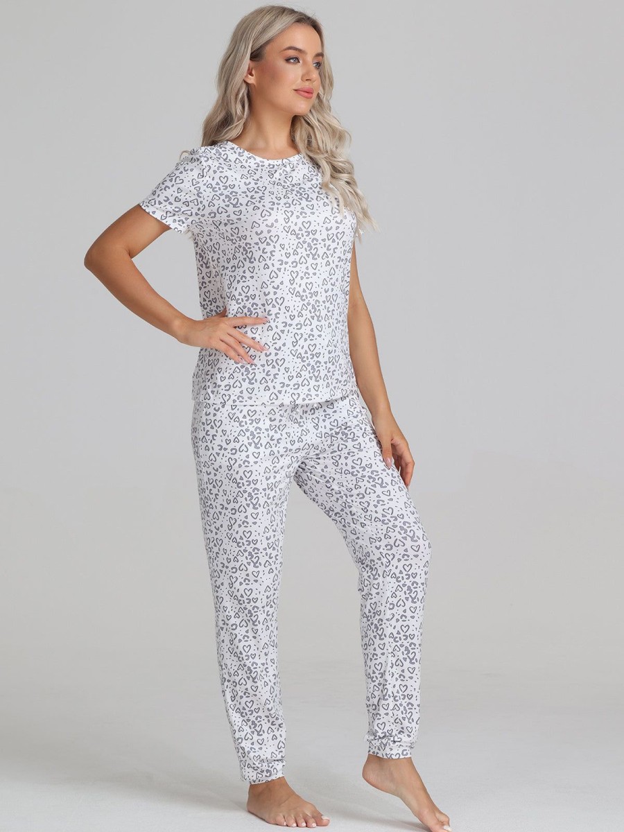 Women 89th + Madison | Heart Print Pajamas Set Bright White Combo