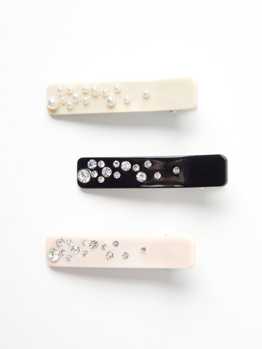 Accessories 89th + Madison | Rhinestones 3-Pack Hair Clips Black/Cream