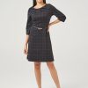 Women 89th + Madison | Plaid Empire Waist Midi Dress Grey Plaid