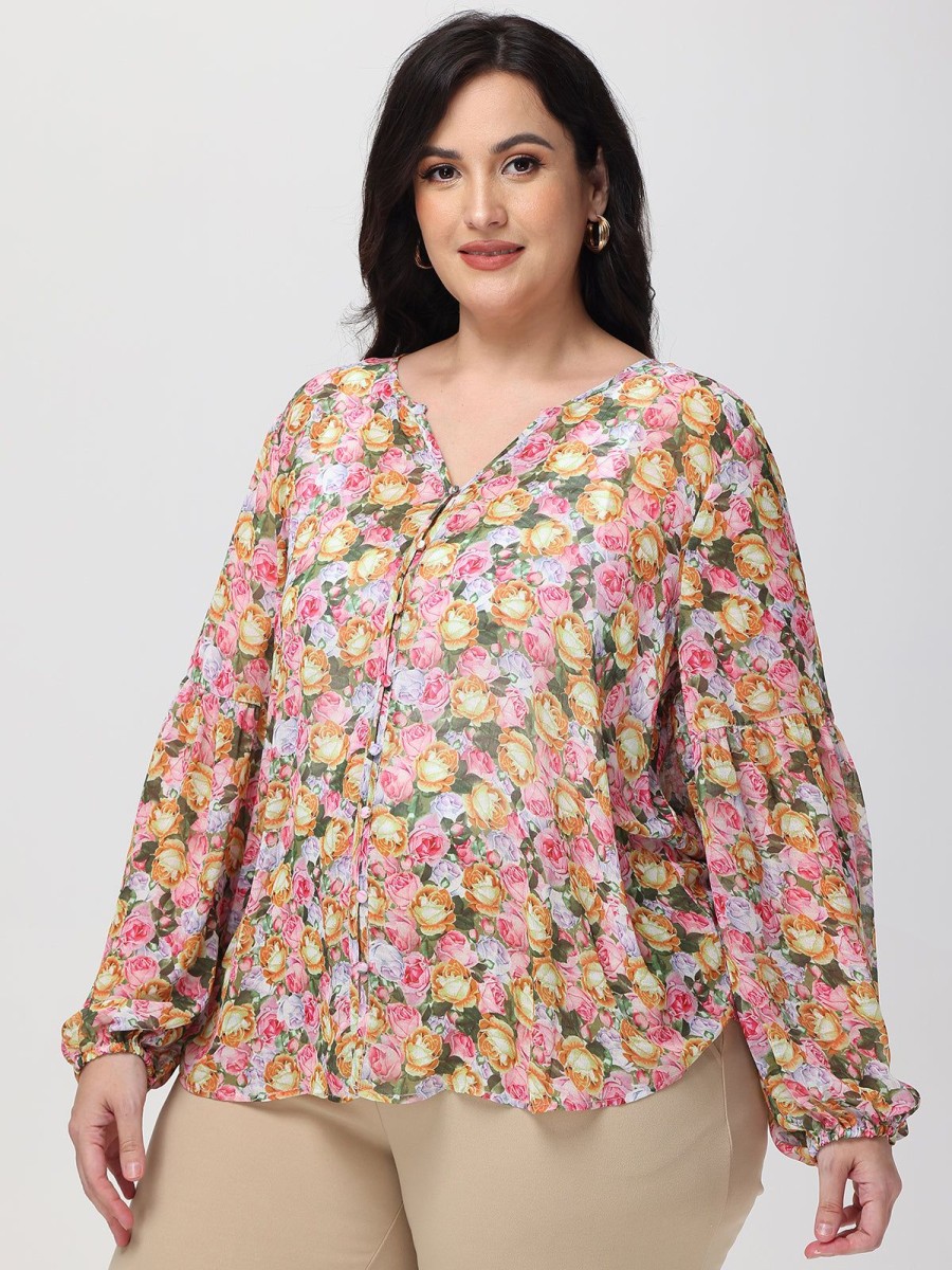 Women 89th + Madison | Floral Button-Up Top Full House Pink