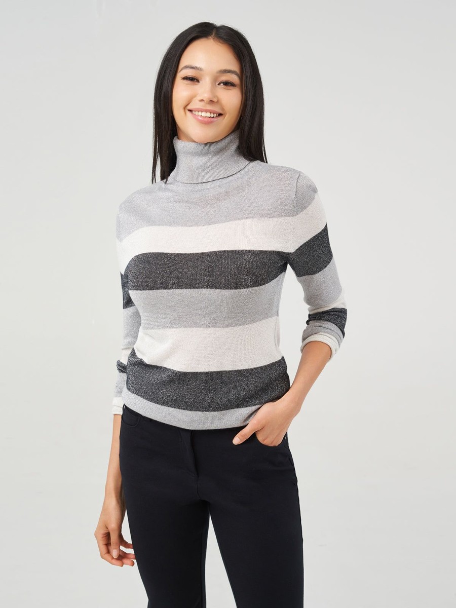 Women Adyson Parker | Striped Lurex Turtleneck Pullover Black Combo