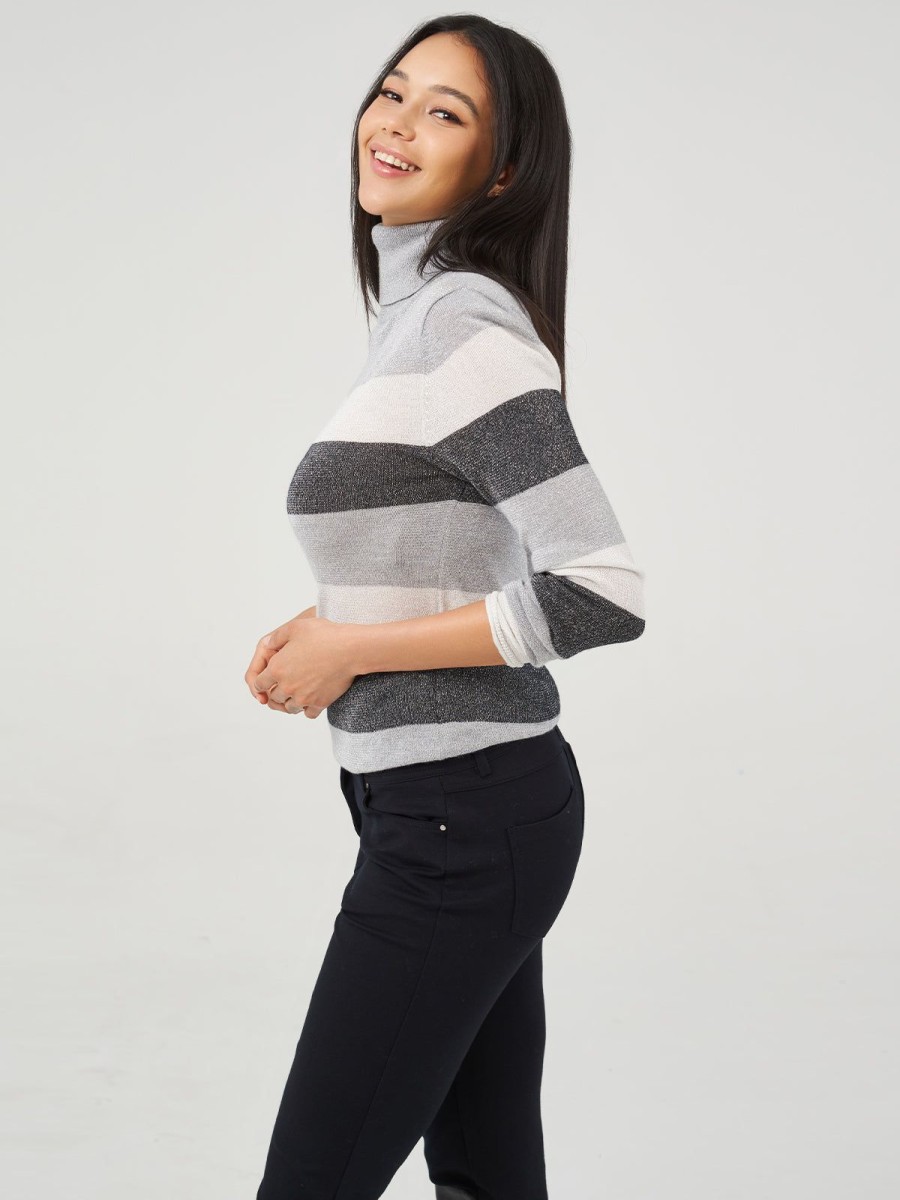 Women Adyson Parker | Striped Lurex Turtleneck Pullover Black Combo