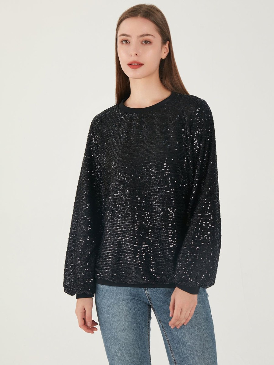 Women Adyson Parker | Sequin Crewneck Blouse Black