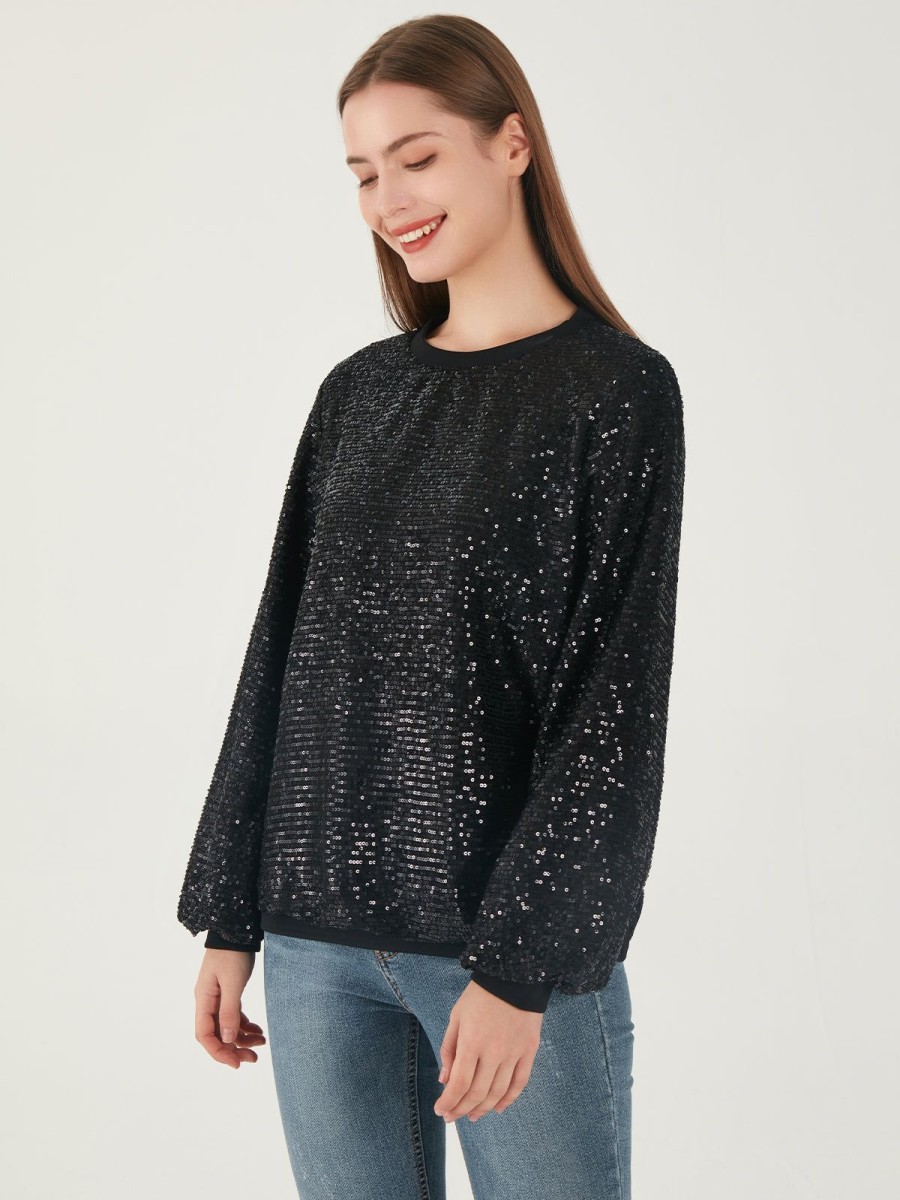 Women Adyson Parker | Sequin Crewneck Blouse Black