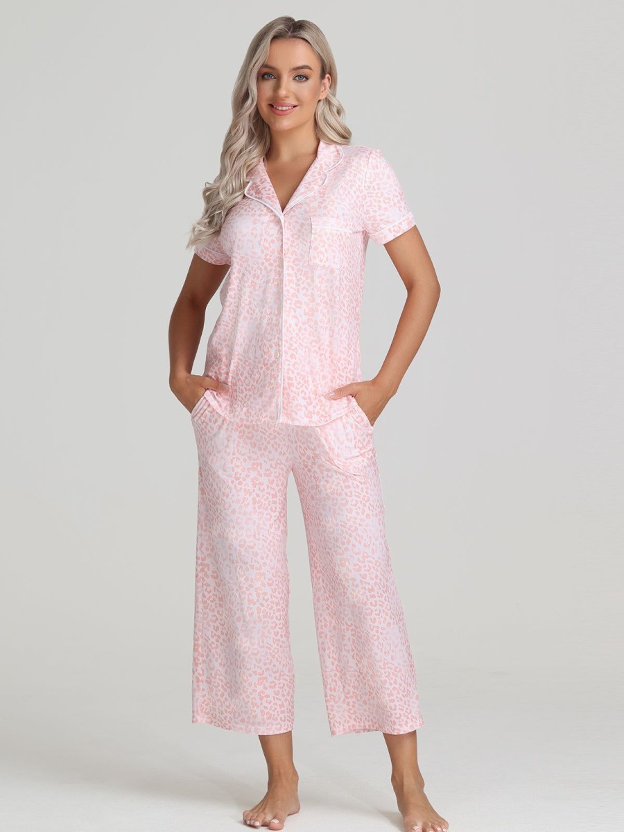 Women 89th + Madison | Leopard Pajamas Set Neon Peach Combo