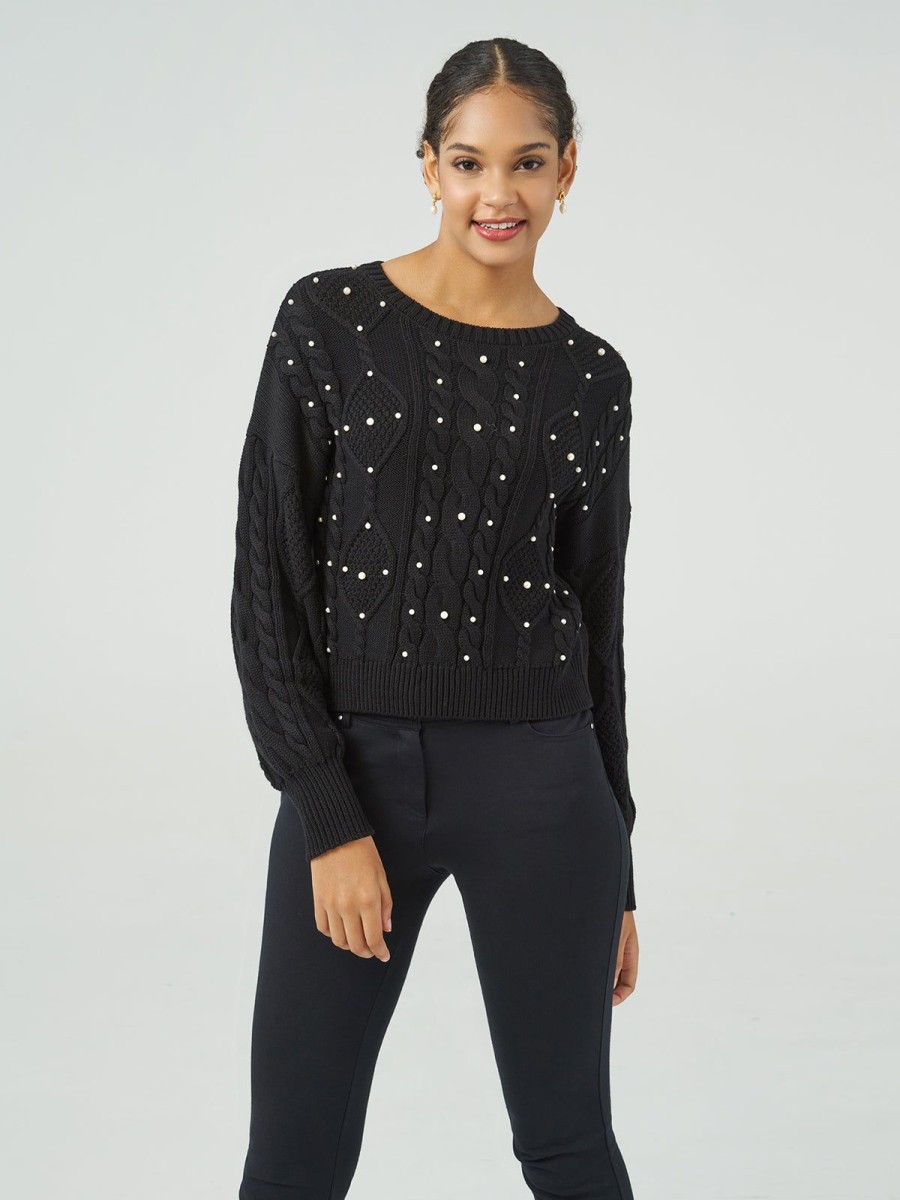 Women Adyson Parker | Pearl Embellished Cable Sweater