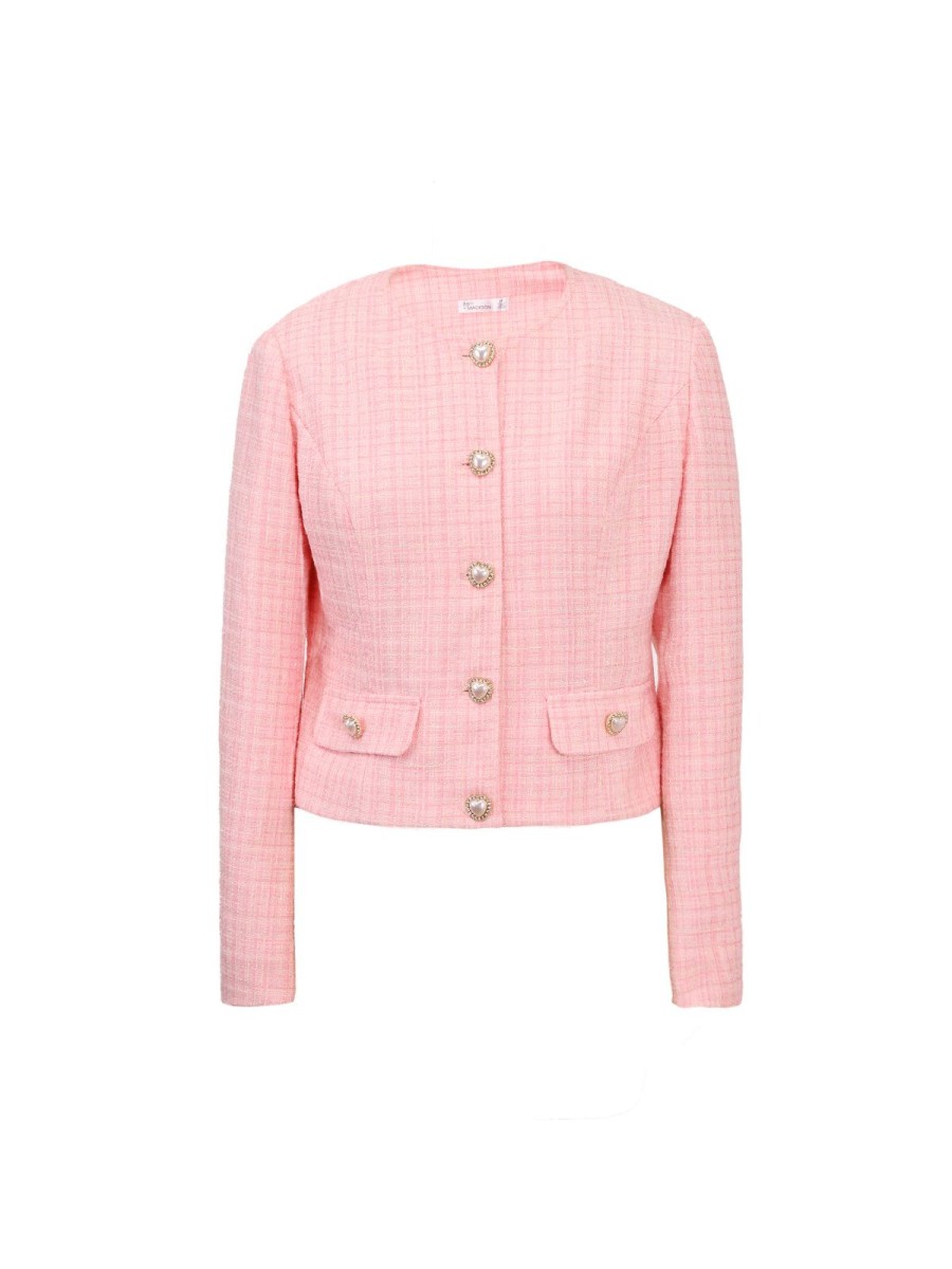 Women 89th + Madison | Faux-Pearl Front Buttons Tweed Jacket Malibu Pink Tweed