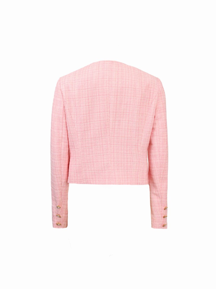 Women 89th + Madison | Faux-Pearl Front Buttons Tweed Jacket Malibu Pink Tweed