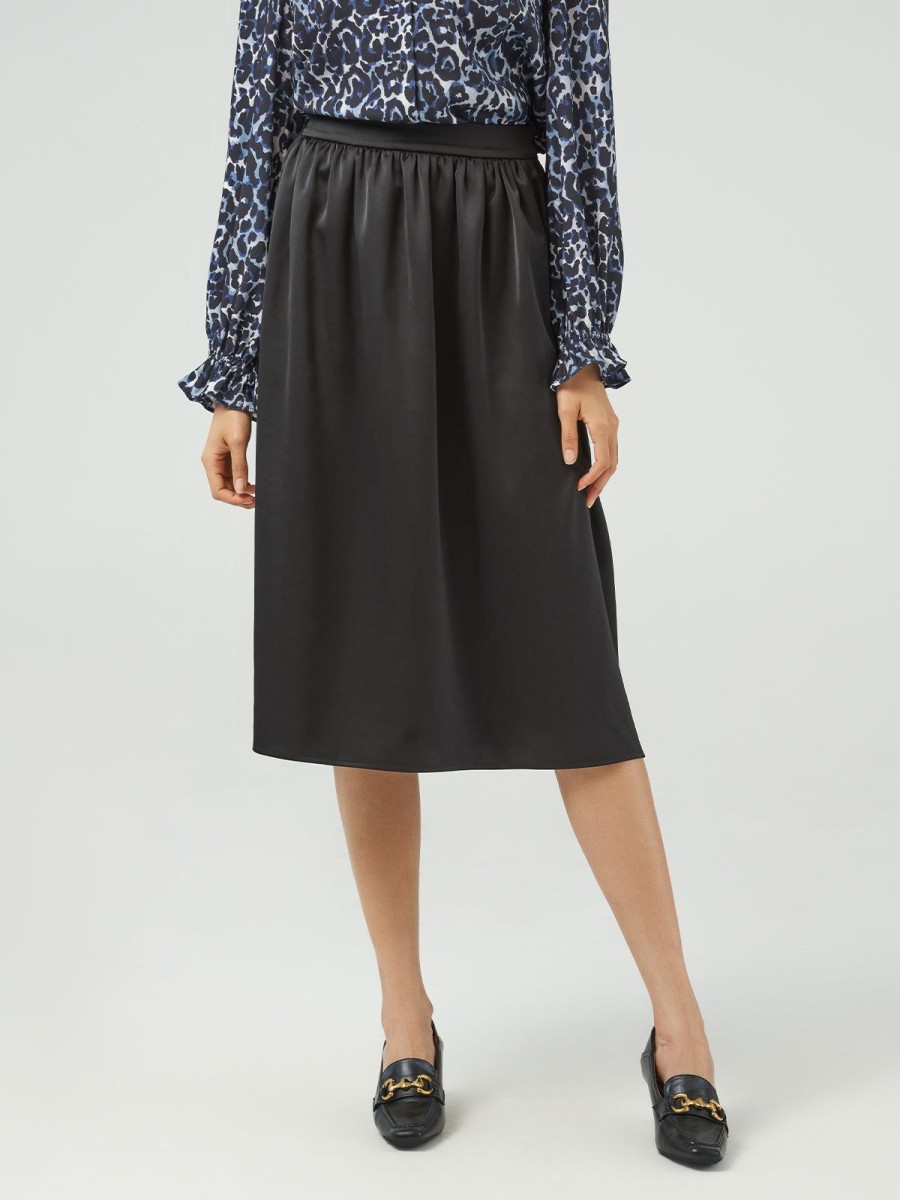 Women Adyson Parker | Satin Midi Skirt Black