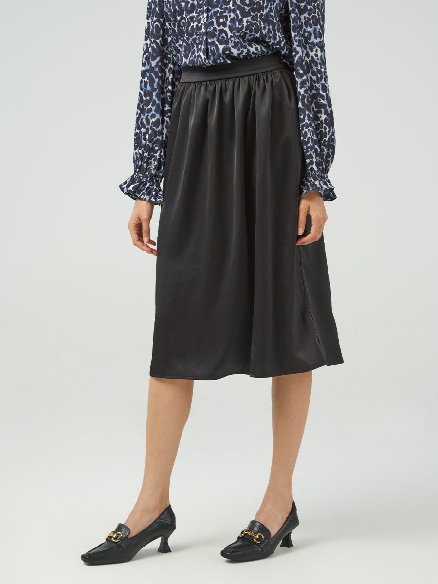 Women Adyson Parker | Satin Midi Skirt Black