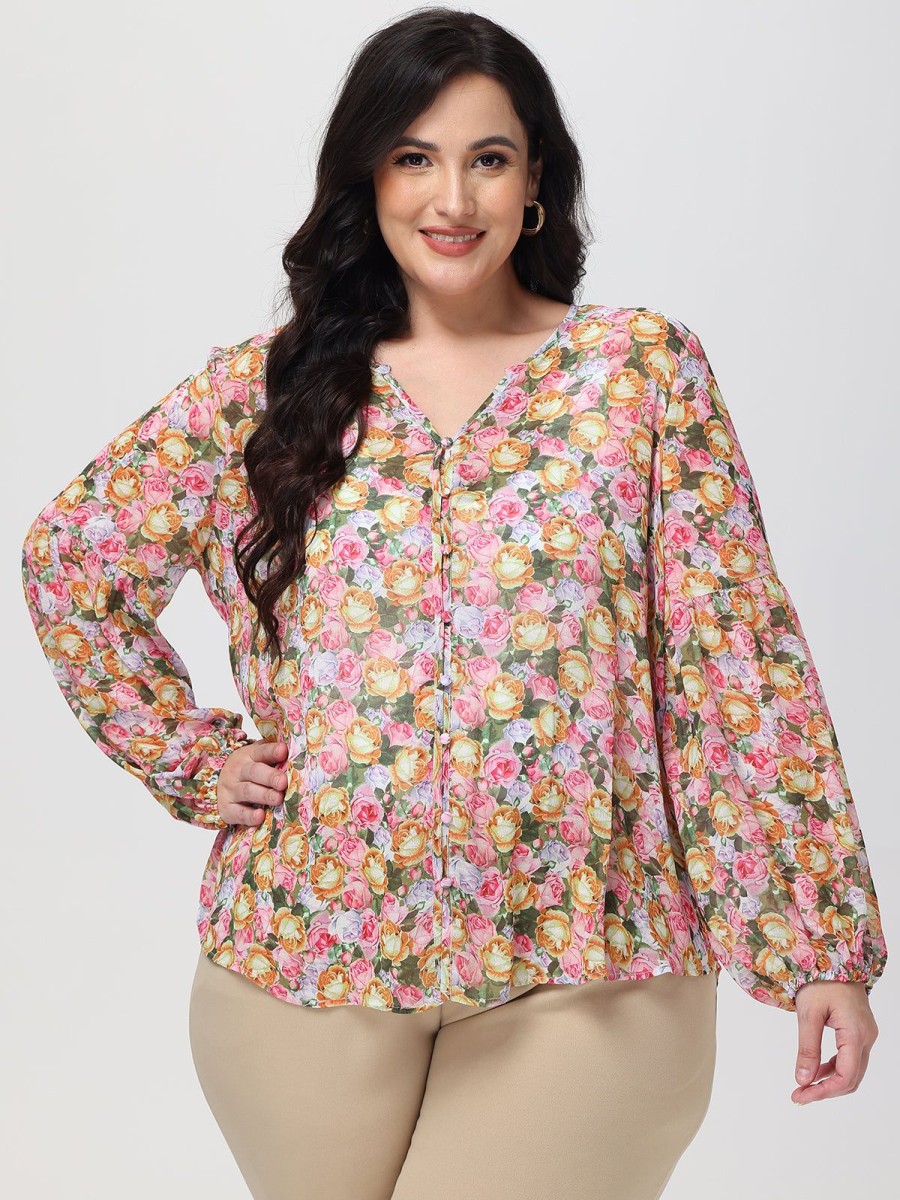 Women 89th + Madison | Floral Button-Up Top Full House Pink