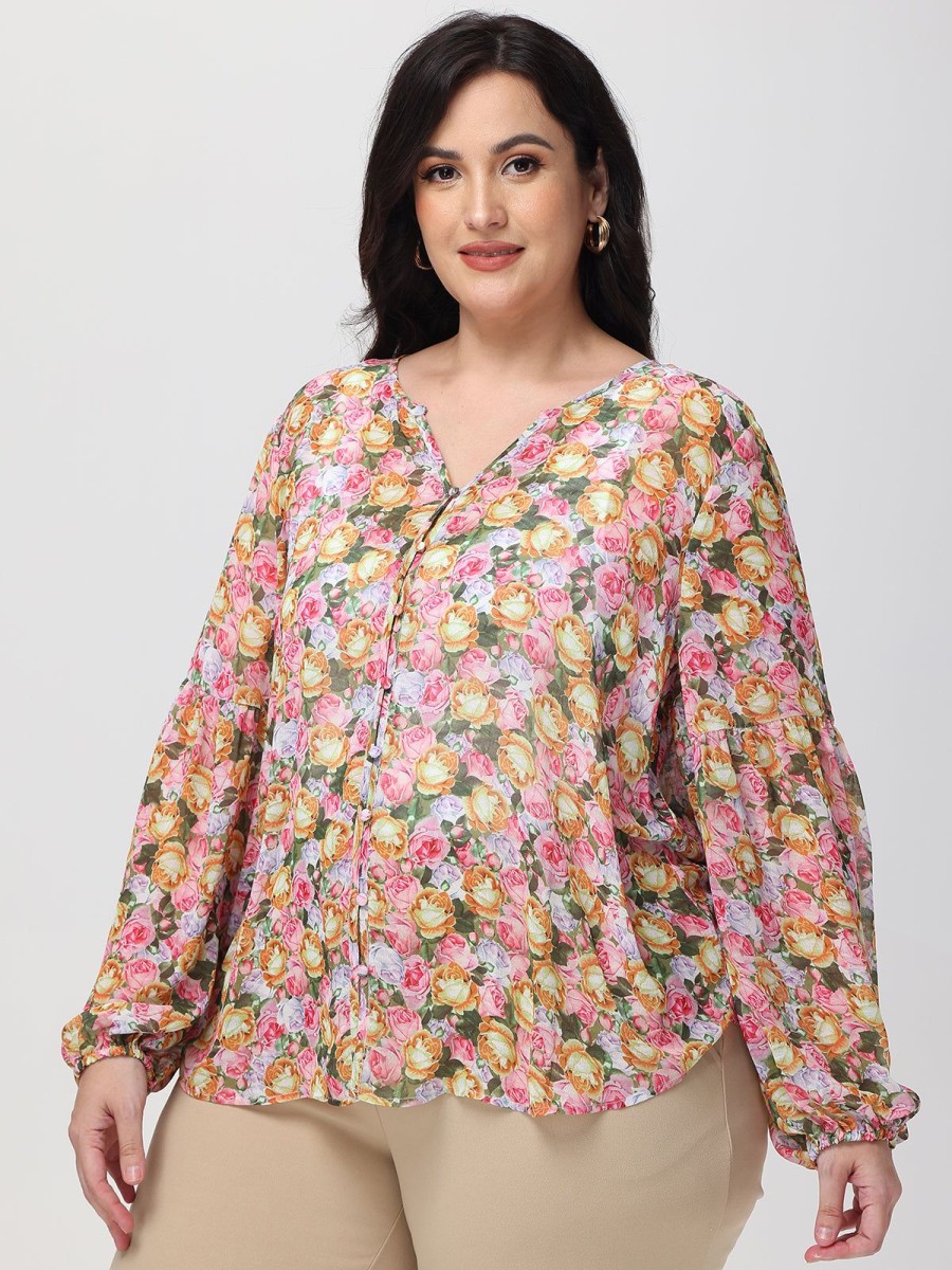 Women 89th + Madison | Floral Button-Up Top Full House Pink