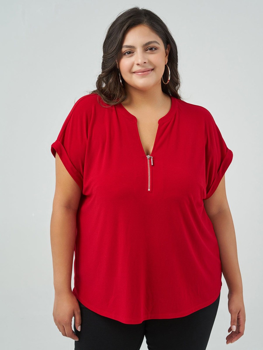 Women 89th + Madison | Zip Short Sleeve Blouse