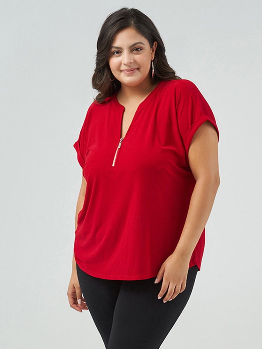 Women 89th + Madison | Zip Short Sleeve Blouse