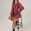 Women Frye | Floral Tie Split Neck Ruffle Tiered Dress